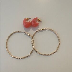 Summer Earring Set - gold hoops & pink drops